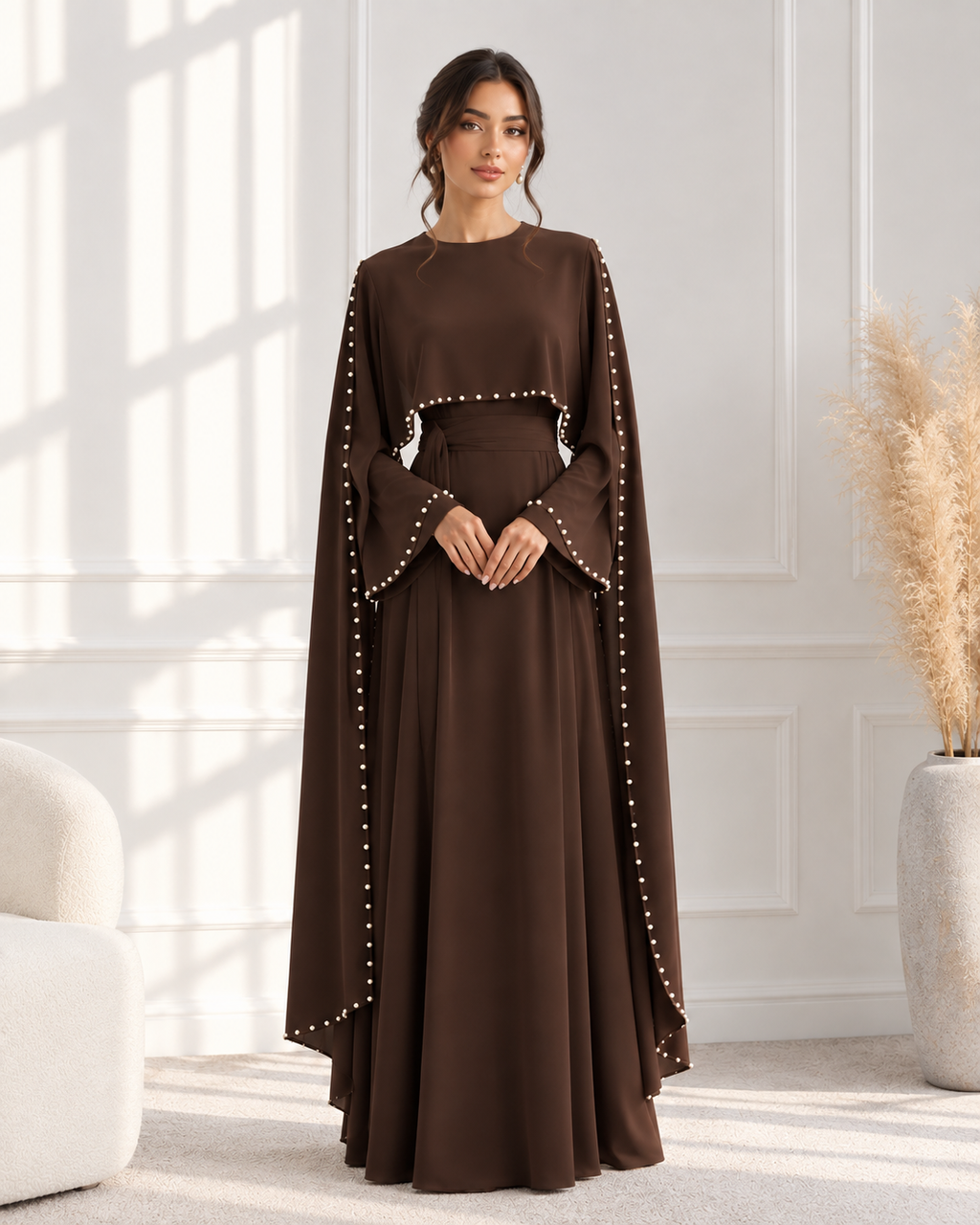ZAYRÉVA – Elegant Pearl Cape Abaya