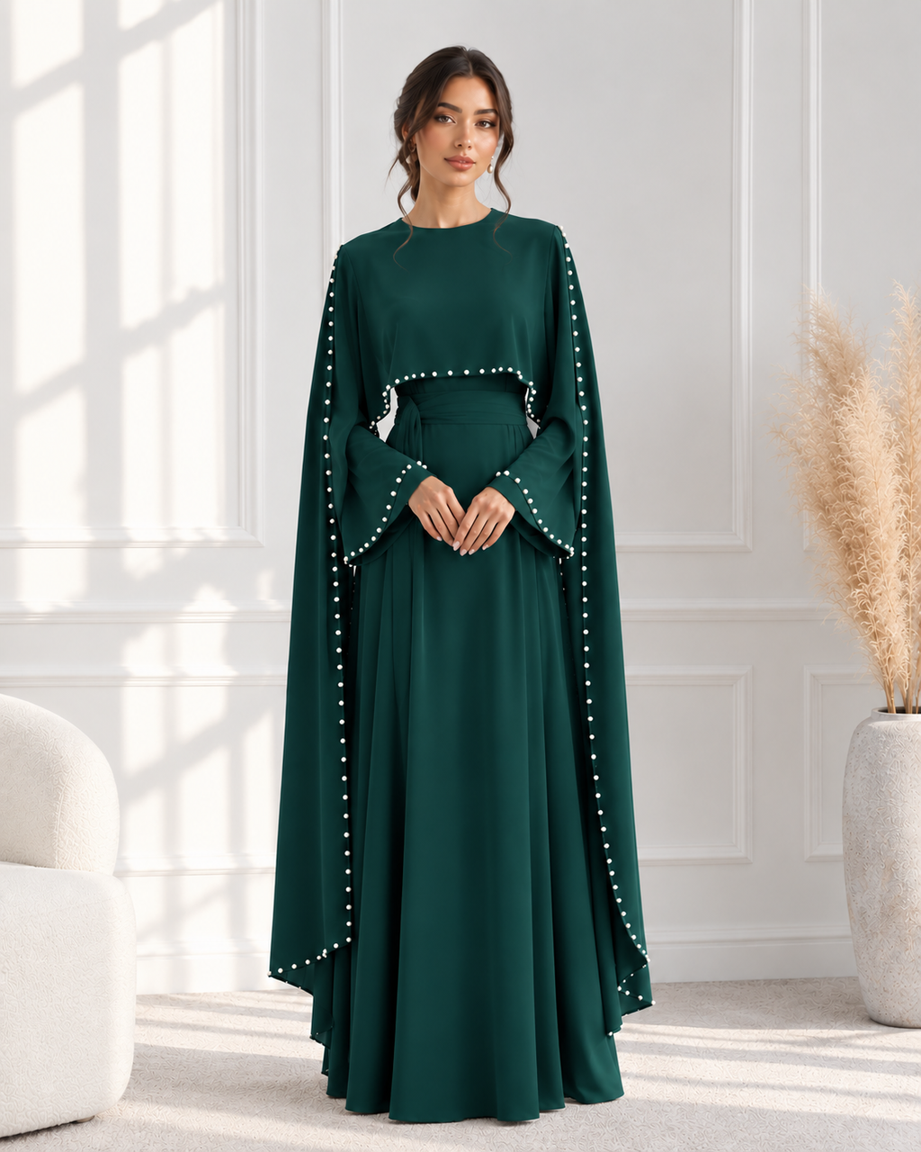 ZAYRÉVA – Elegant Pearl Cape Abaya