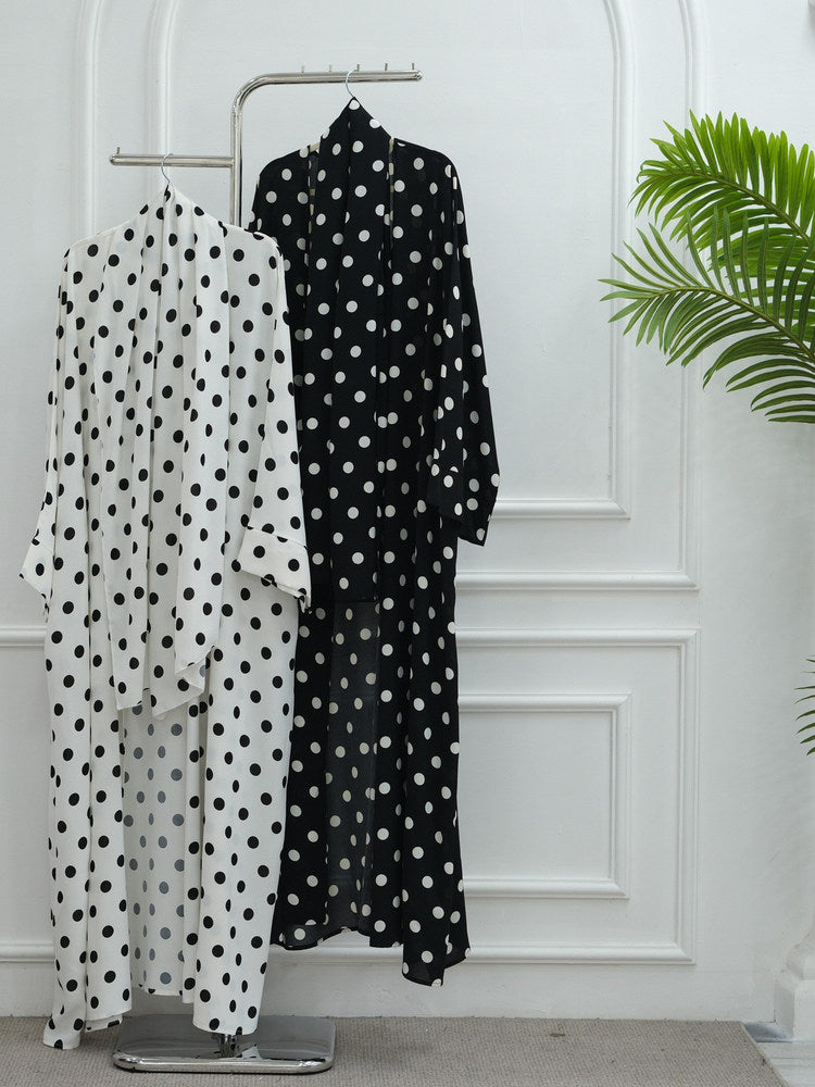 Southeast Asian gorgeous polka dot cardigan with headscarf travel style over loose robe women's Wave Point Robe