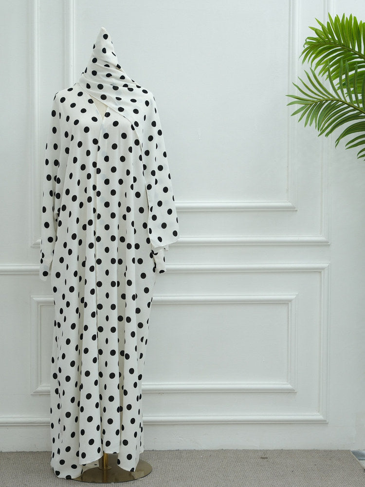 Southeast Asian gorgeous polka dot cardigan with headscarf travel style over loose robe women's Wave Point Robe