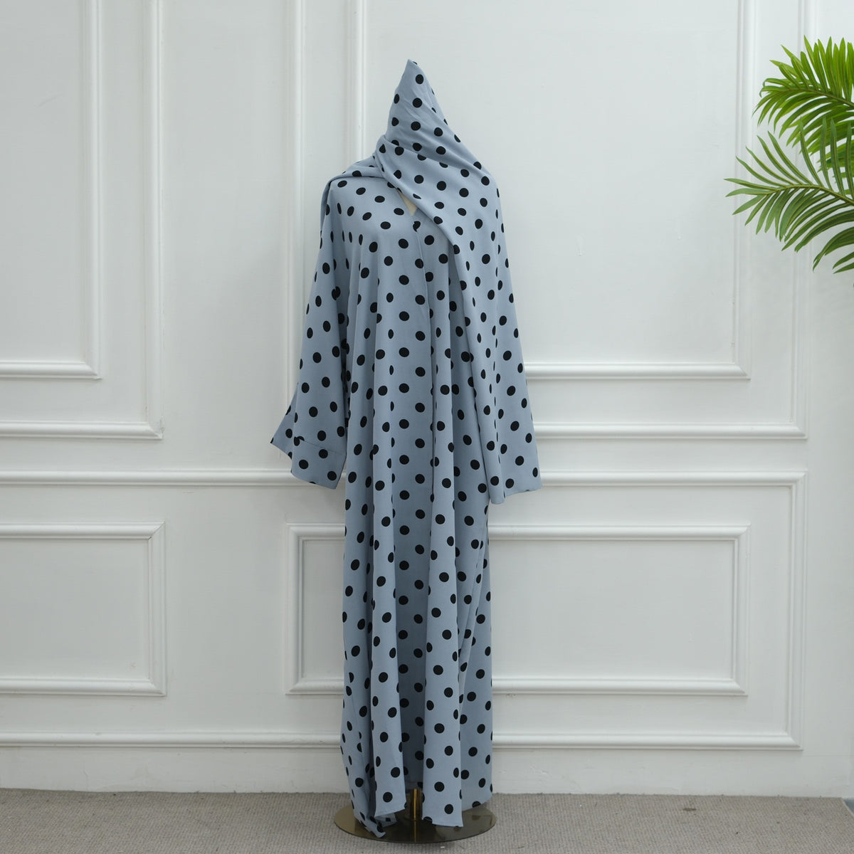 Southeast Asian gorgeous polka dot cardigan with headscarf travel style over loose robe women's Wave Point Robe
