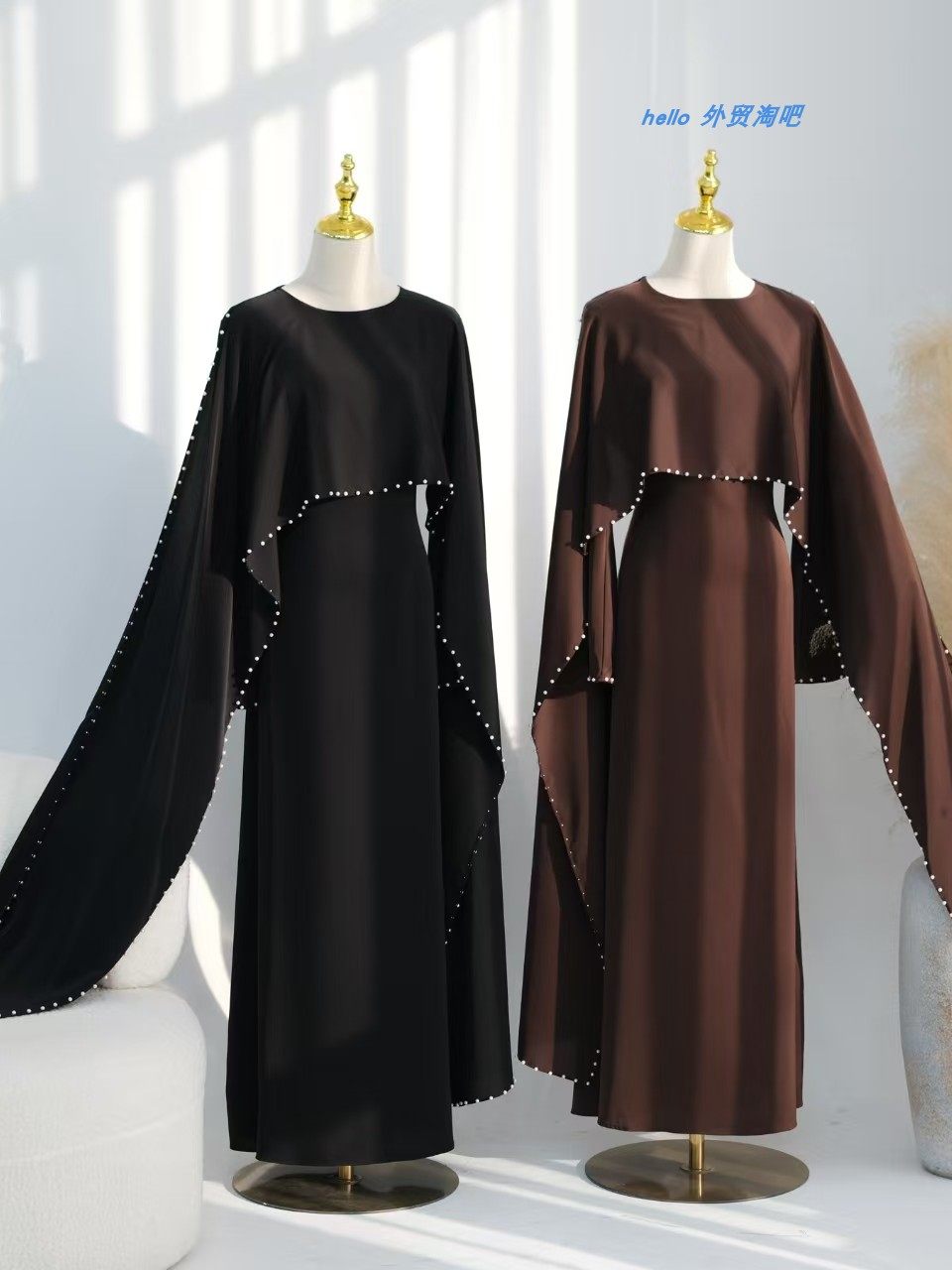 ZAYRÉVA – Elegant Pearl Cape Abaya