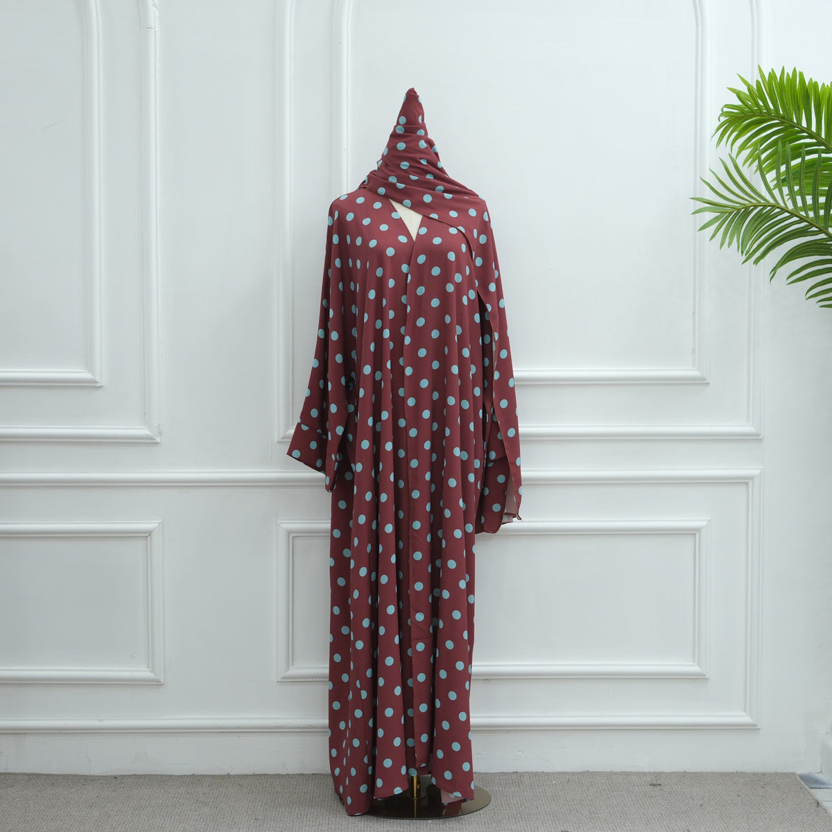 Southeast Asian gorgeous polka dot cardigan with headscarf travel style over loose robe women's Wave Point Robe