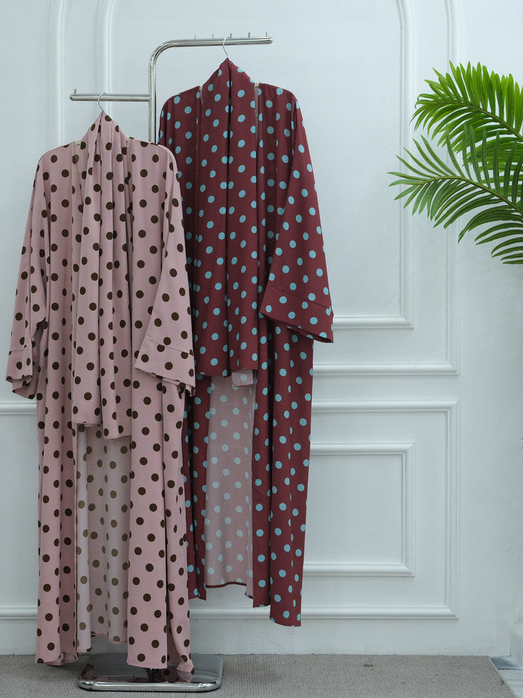 Southeast Asian gorgeous polka dot cardigan with headscarf travel style over loose robe women's Wave Point Robe